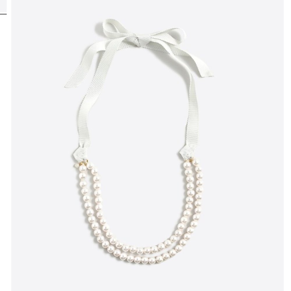 J. Crew Ribbon & Pearl Double Strand Necklace